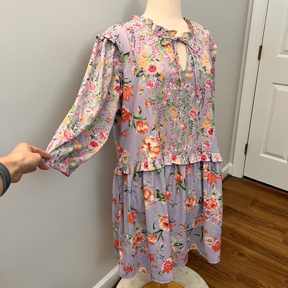 Tolani Collection Long Sleeve Dress with Ruffle Trim Orchid. Sz 1X